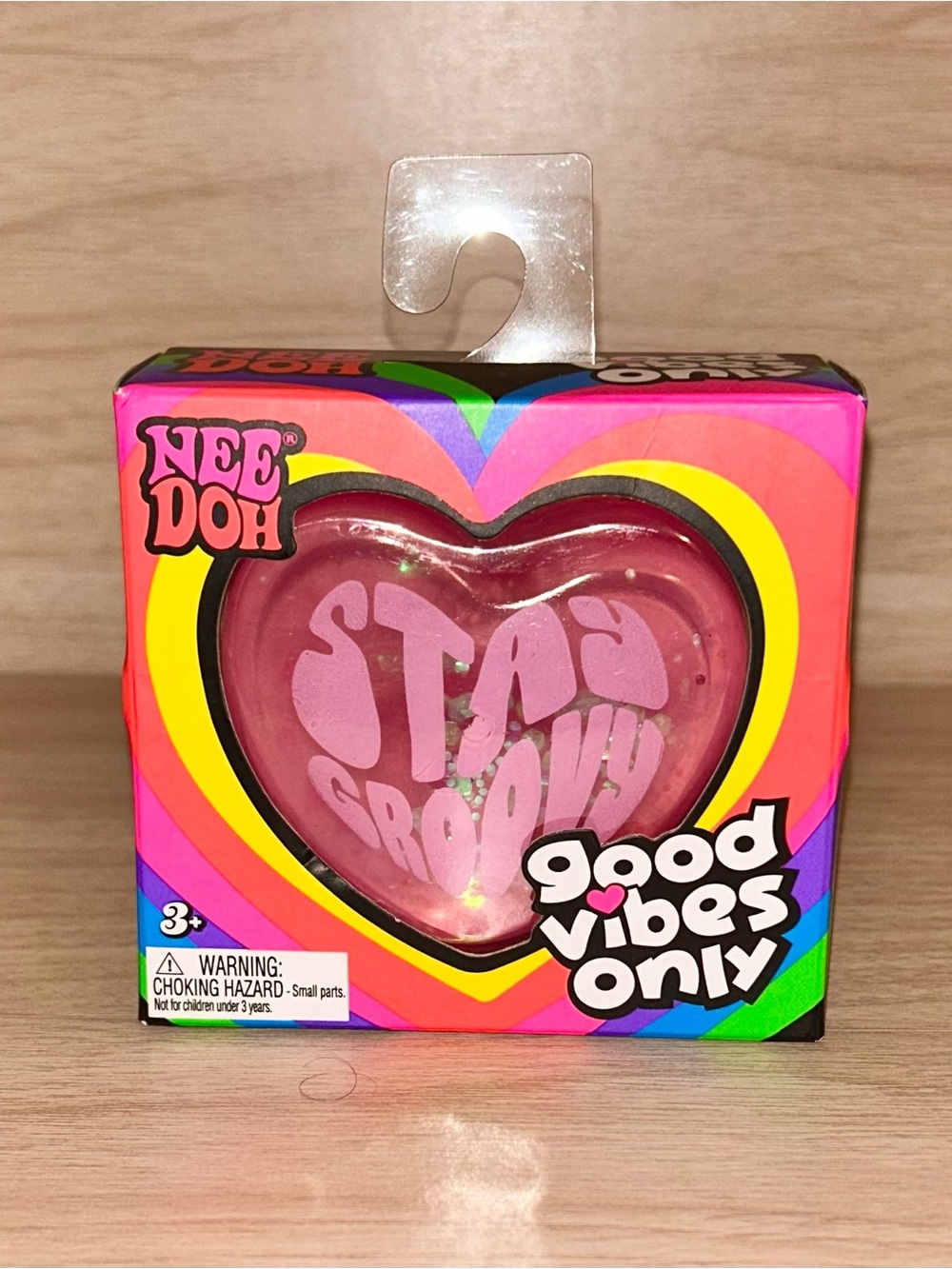 Pink NEEDOH Good Vibes Only Heart - Stay Groovy Squishy Heart